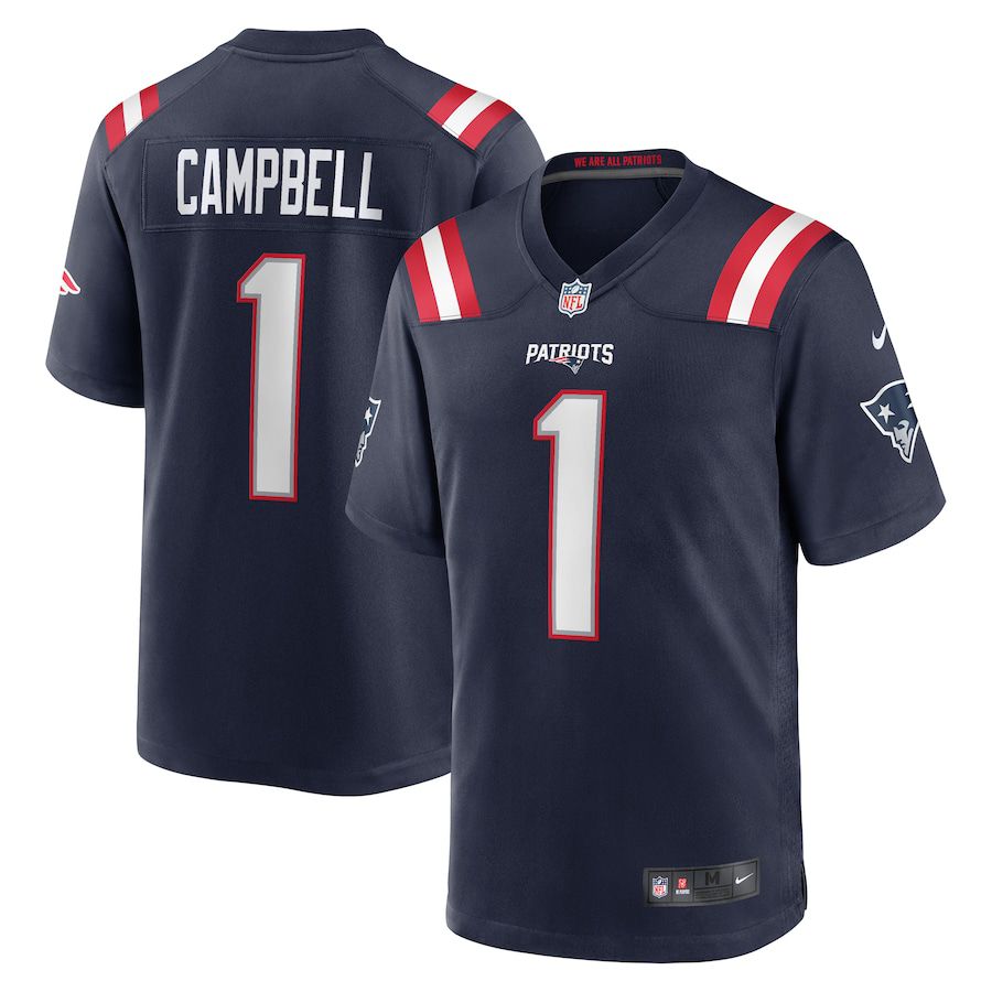 Men New England Patriots #1 Will Campbell Nike Navy 2025 NFL Draft First Round Pick Game Jersey